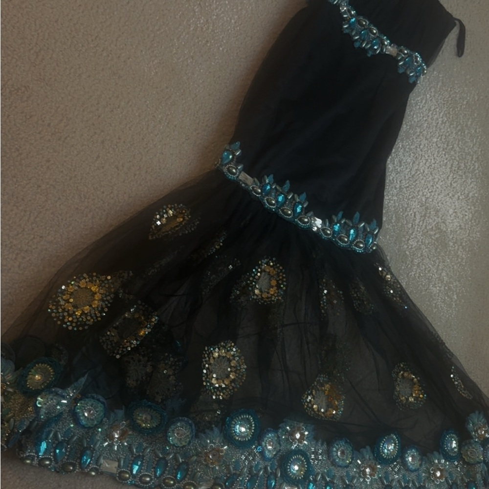 Elegant Black and Blue Embellished Gown